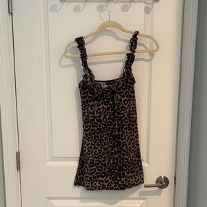 PrettyLittleThing Leopard-Print Ruffle Strap Cami - Brown & Black